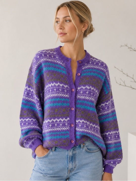 Cardo-Tex Sweaters - Vintage Cardo Tex Vibrant Purple Wool Cardigan Sweater
